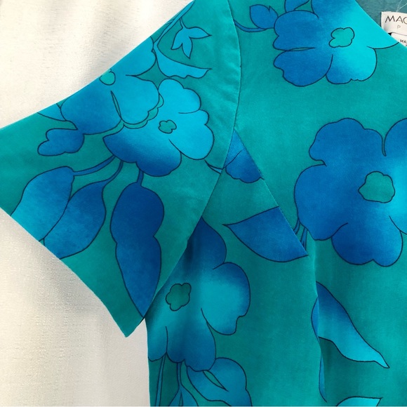 Silk dress Maggy London beautiful
 Floral Blue green sheath Vintage 12 P - Picture 5 of 9